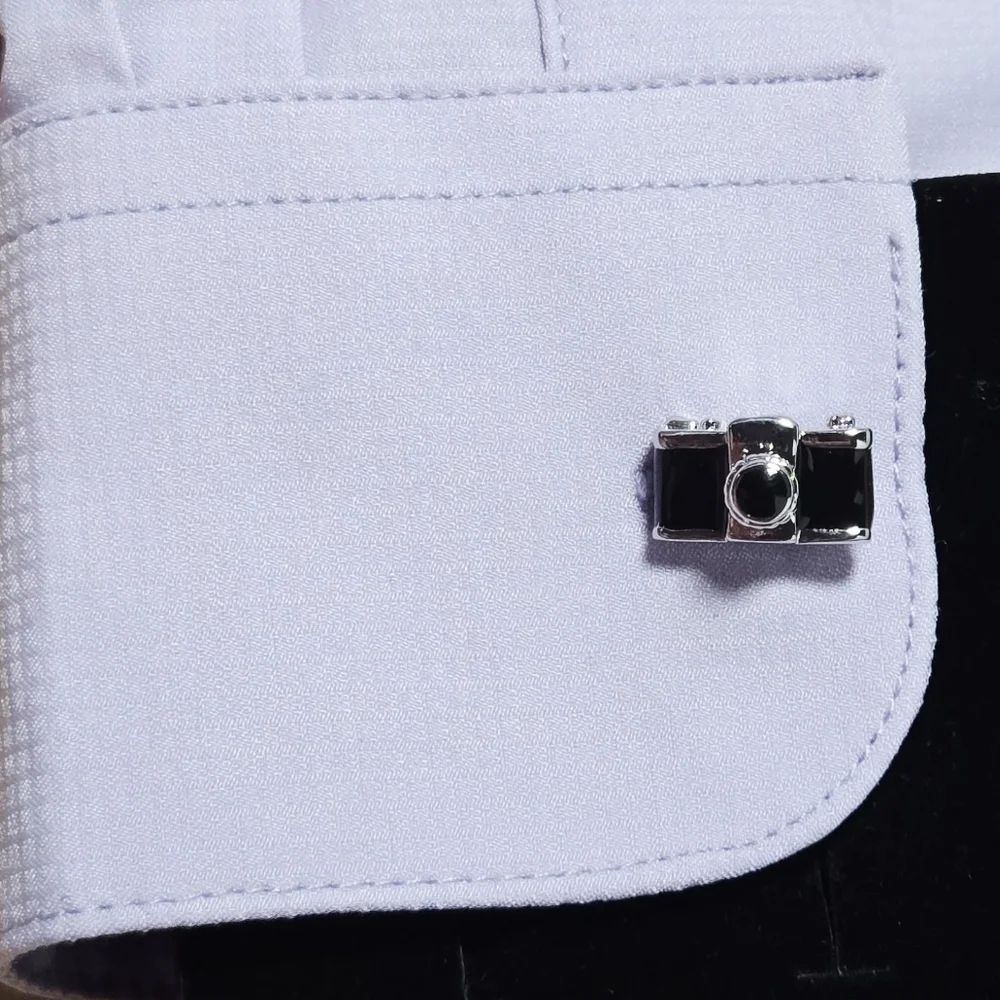 Black Camera Men’s Novelty French Cufflinks Silver Plated Bullet Back Gift